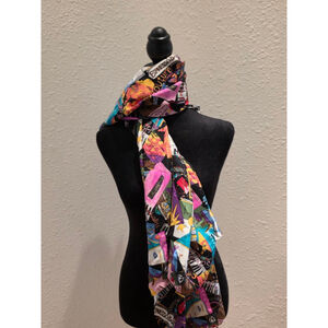 Women's Nicole Miller Black Multi-color One Size Silk Scarf